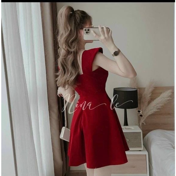 Đầm Váy Xòe màu đỏ sang trọng quý phái, phù hợp đi chơi đi tiệc dạo phố