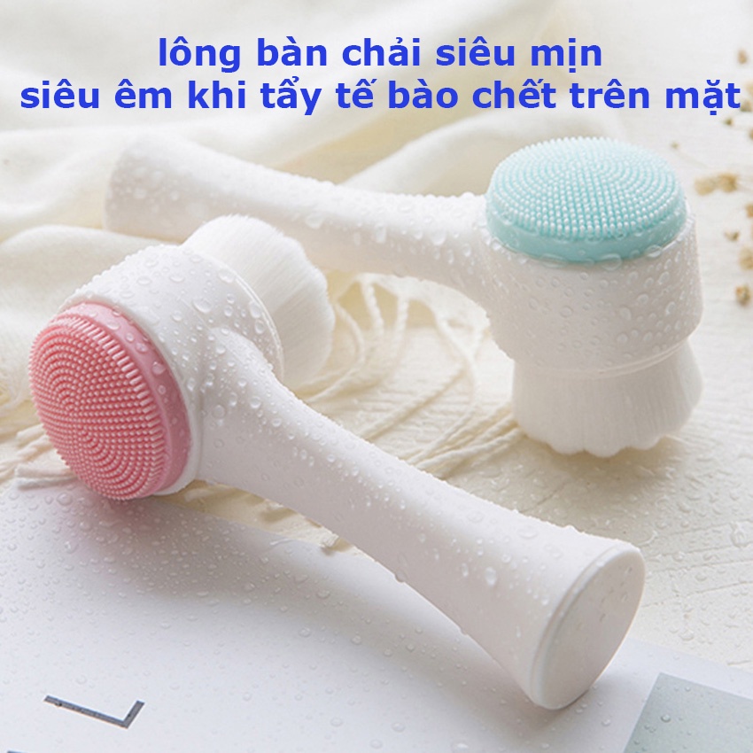 Bàn chải rửa mặt 2 đầu silicone, Dụng Cụ Rửa Mặt 2 Đầu Silicone cầm tay, máy rửa mặt cầm tay [Có sẵn]