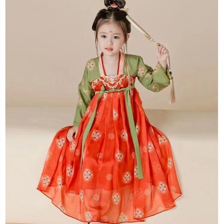 Đầm Hán Phục Phong Cách Trung Hoa Cổ Điển Thời Trang Xuân Thu Xinh Xắn Cho Bé Gái 08.11