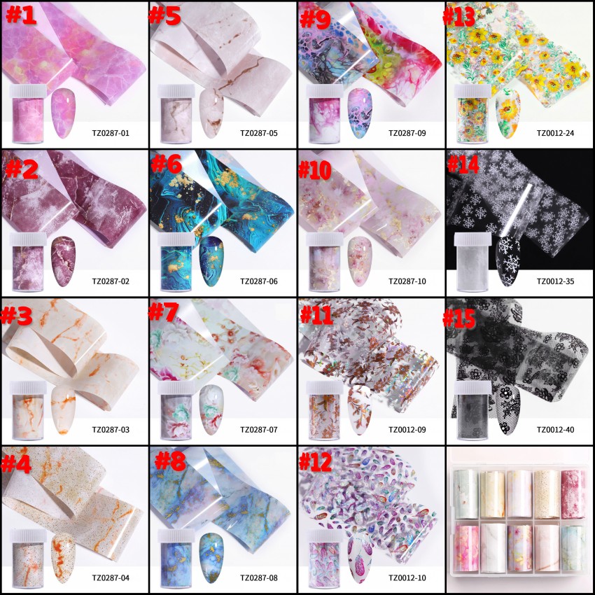 Bộ giấy dán in họa tiết marble hoa tự dính dùng trang trí móng tay DIY