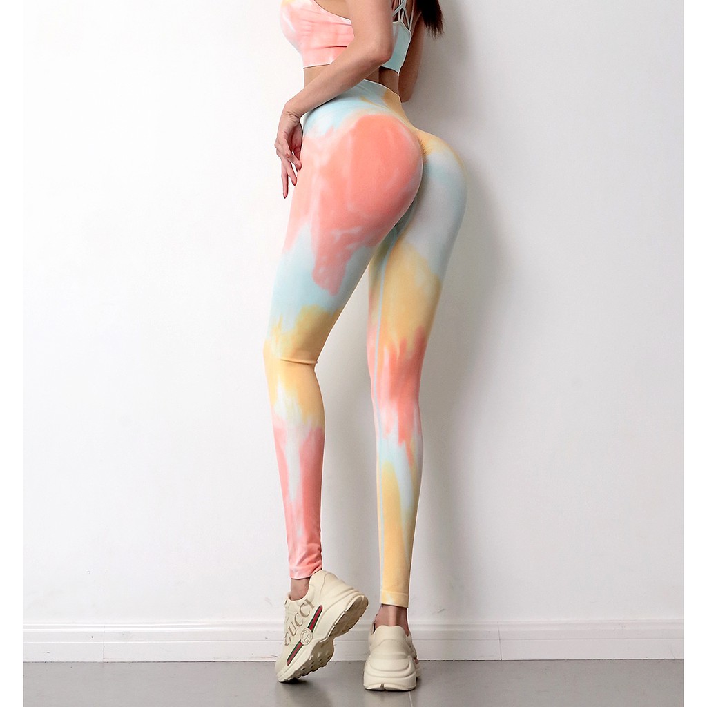 Quần tập gym,yoga, aerobic nhuộm loang chun mông QLOANG09