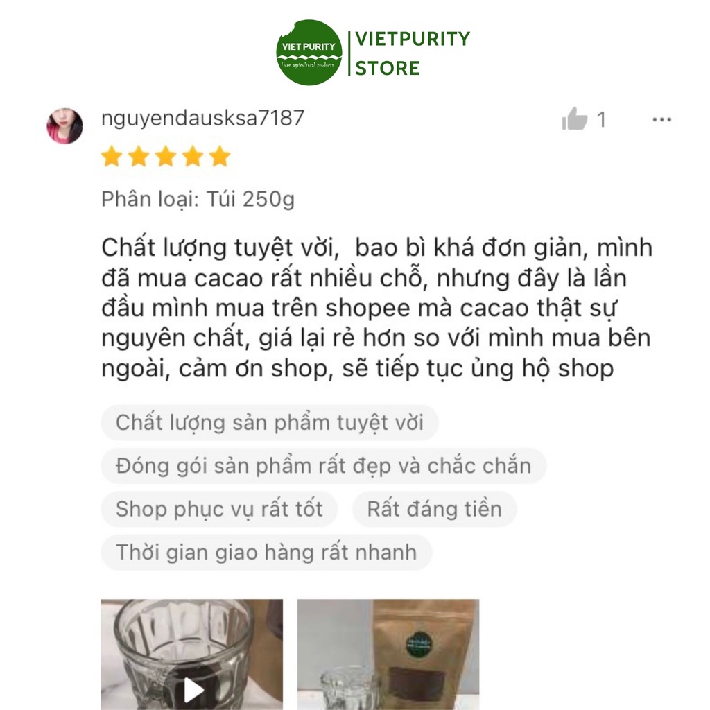Bột cacao nguyên chất 500g Daklak không đường giảm cân Vietpurity