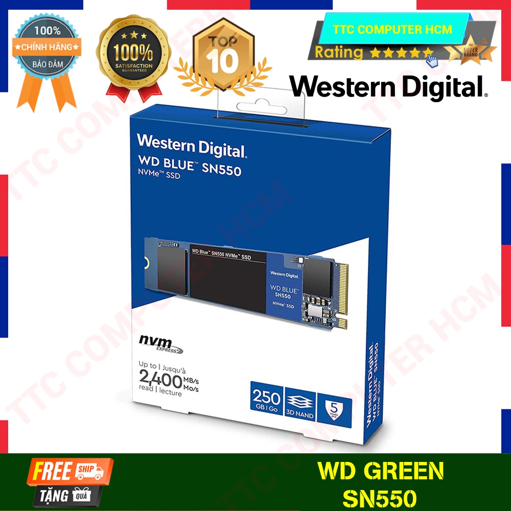 WD BLUE SN550 | Ổ cứng SSD WD Blue SN550 250GB/1TB M.2 2280 NVMe Gen3 x 4  - HÀNG CHÍNH HÃNG TTC COMPUTER HCM
