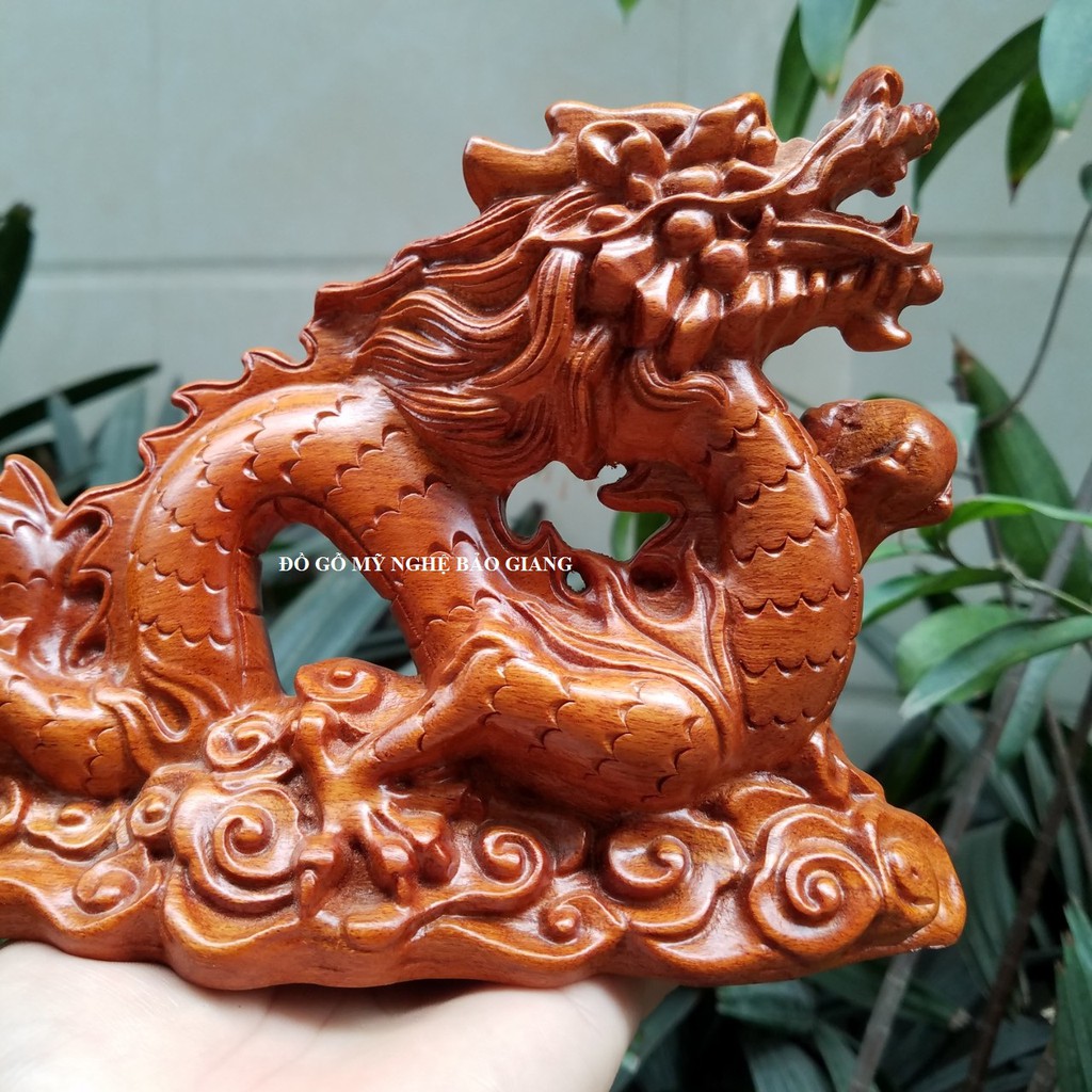 Tượng con rồng gỗ hương dài 25 cm