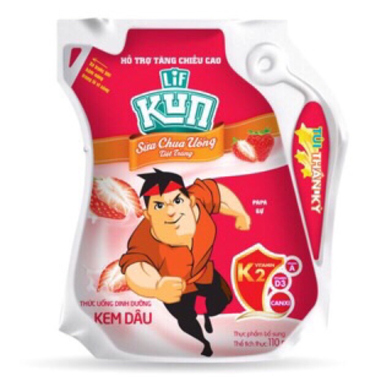 Túi sữa trái cây và lúa mạch KUN 110ml hỗ trợ tăng chiều cao