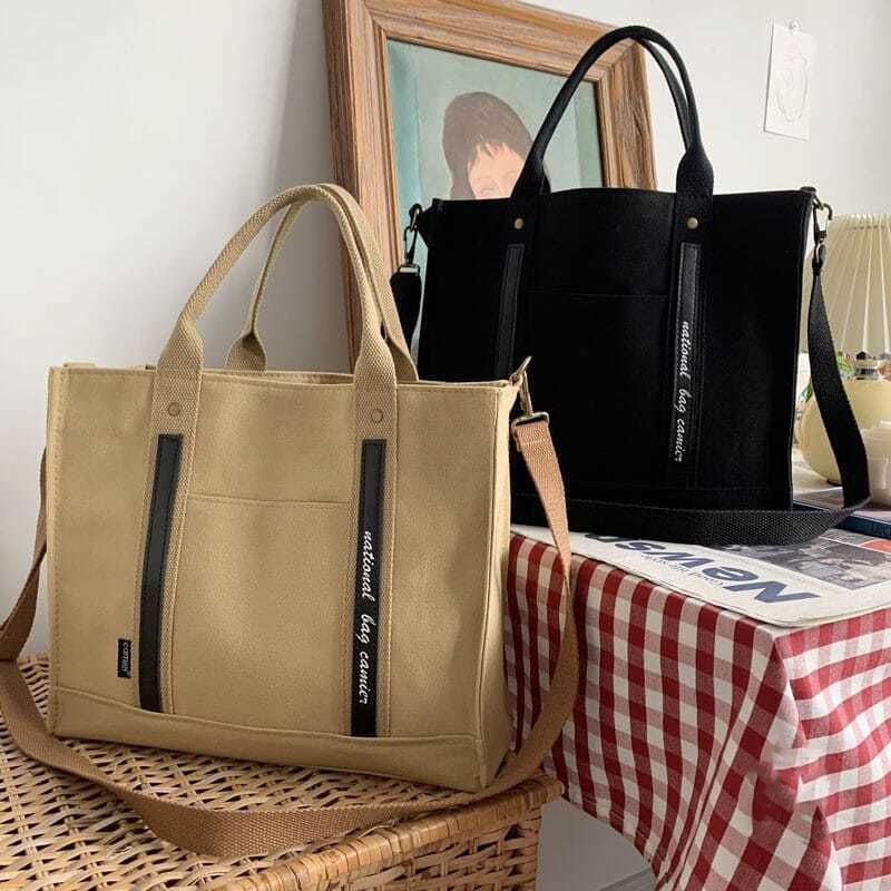 Túi Xách Đeo Vai / Xách Tay Bằng Vải Canvas Dày Dặn Phong Cách Nhật Bản Dành Cho Học Sinh