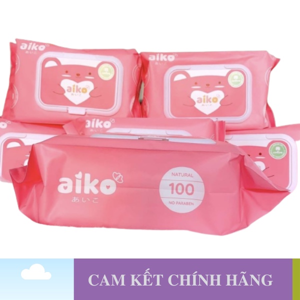 Khăn ướt Aiko 100 Tờ Kháng Khuẩn Dịu Nhẹ Không Mùi An Toàn Cho Da Bé và Người Lớn Có Da Nhạy Cảm