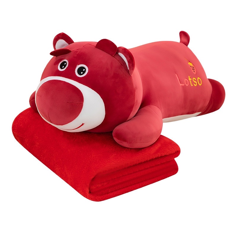 Bộ Chăn Gối Văn Phòng 3in1 Hizun Tiện Lợi Hình Gấu Lotso Đỏ