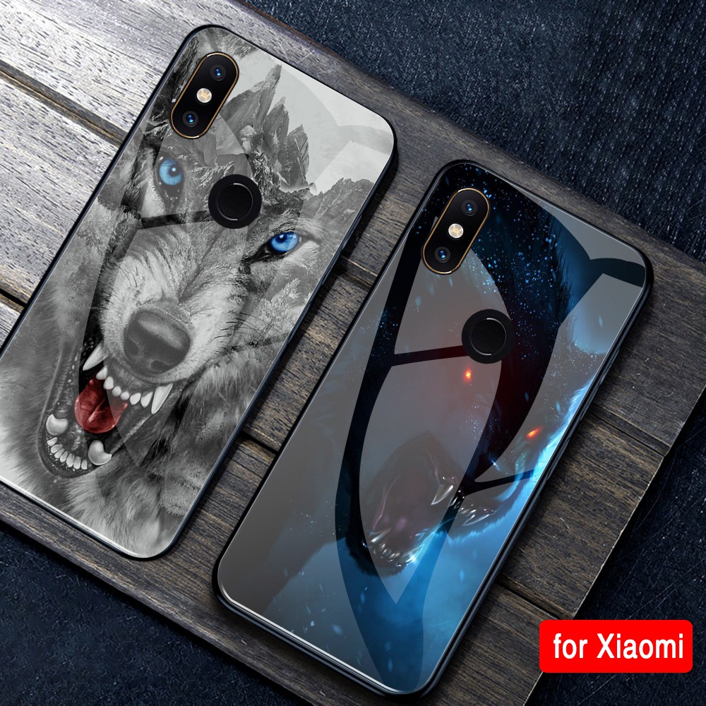 Ốp Lưng Mặt Kính Họa Tiết Angry Wolf Cho Xiaomi Mi 8 Case For Xiaomi 6 8 Se Lite Mix 2 2s 3 Max 3