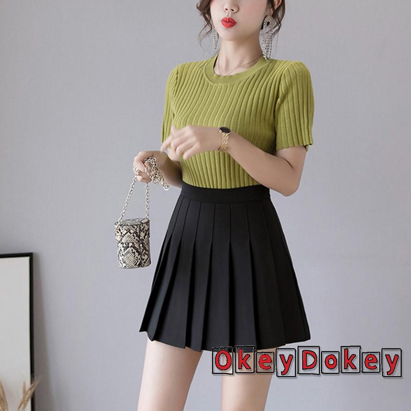 Chân Váy Xếp Ly Lưng Cao Màu Trơn Thời Trang Cho Nữ