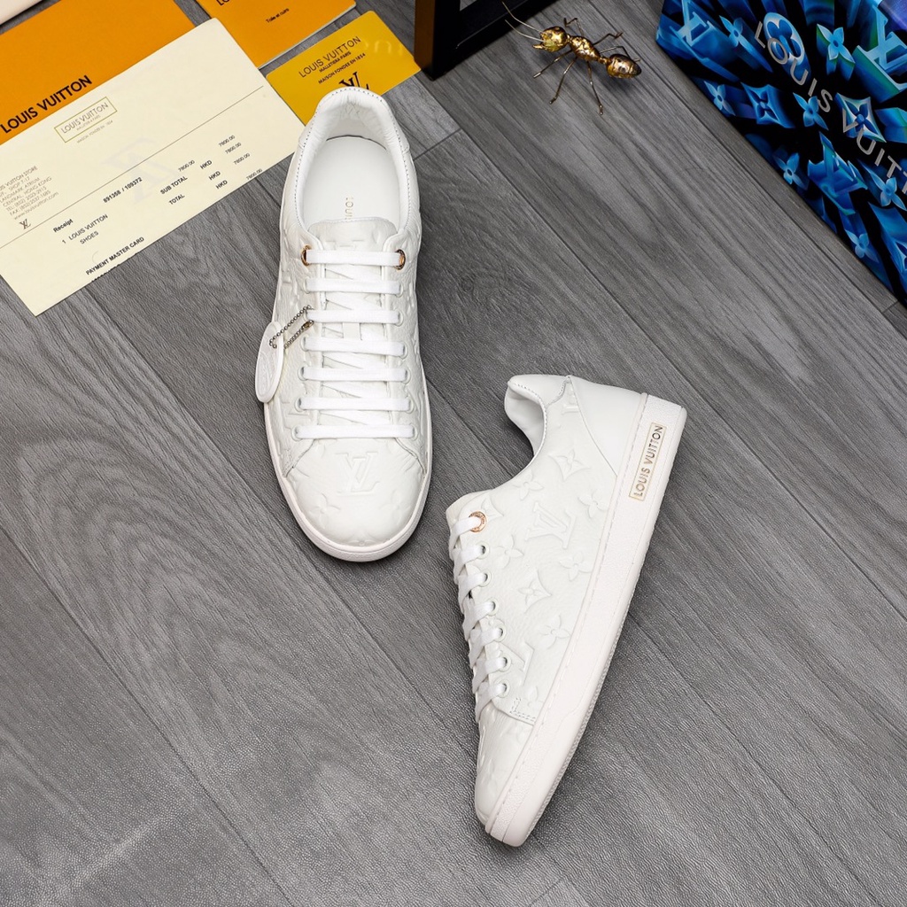 Giày thể thao da thật hoạ tiết dập nổi thời trang cao cấp Louis Vuitton LV cho nam nữ phong cách trẻ trung