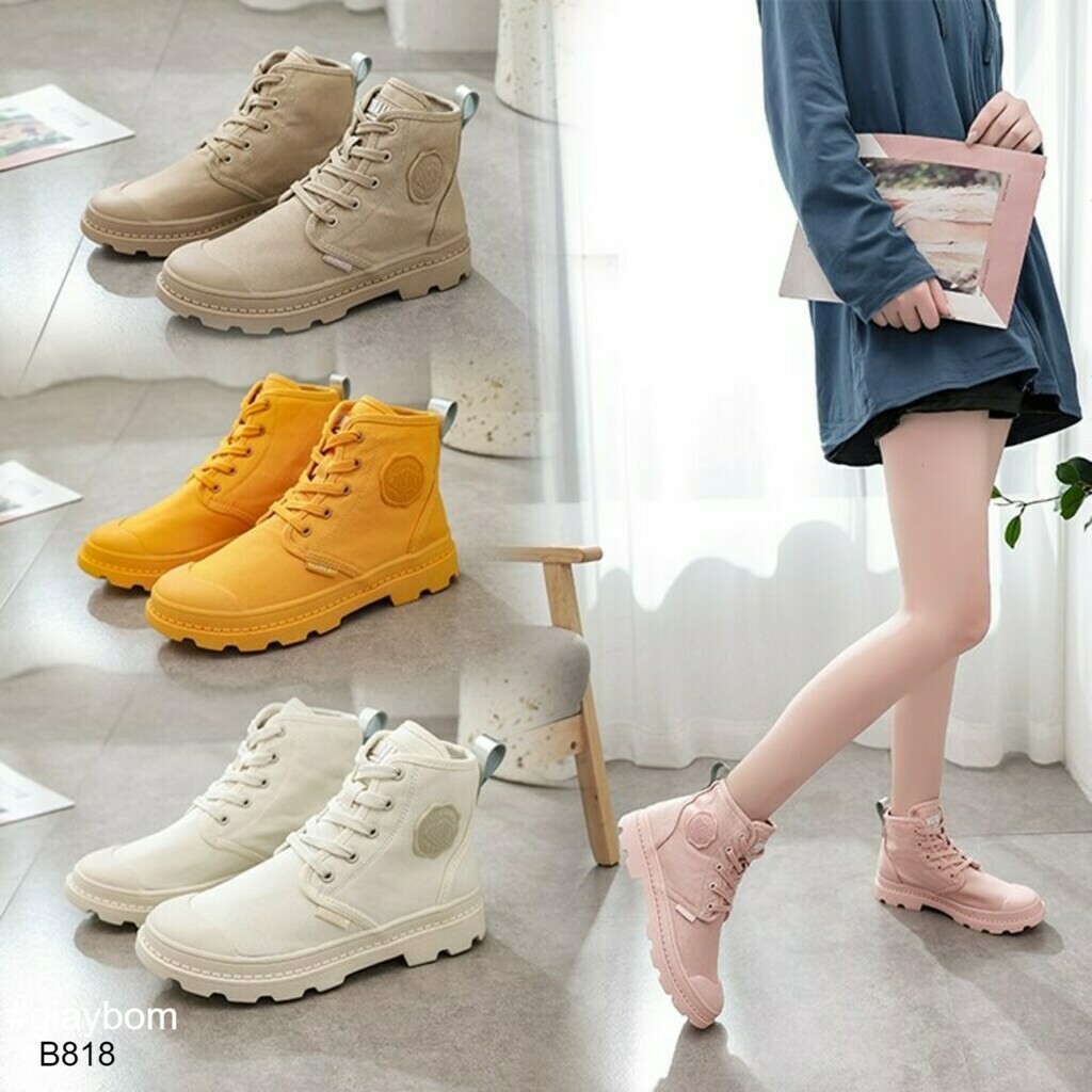 6/6 [ HOT ] Giày Boot Nữ Cổ Lửng Đế Cao 2 cm Vải Mền (4 vàng) B818 : : ' , "..."