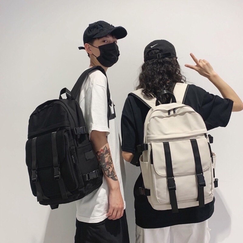 Balo Laptop Ulzzang Unisex Backpack 2810 Clothes Shop Balo Đen Trơn Đi Học Đi Chơi Vải Canvas Cao Cấp Chống Nước