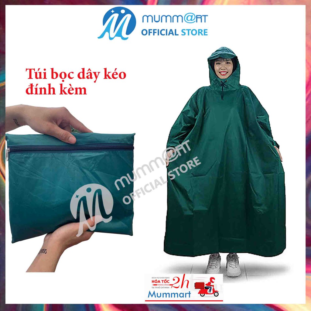 Áo mưa trùm kín vải dù cao cấp  size to 1.4m không xẻ tà, trùm kín cả người và balo, túi xách - Mummart