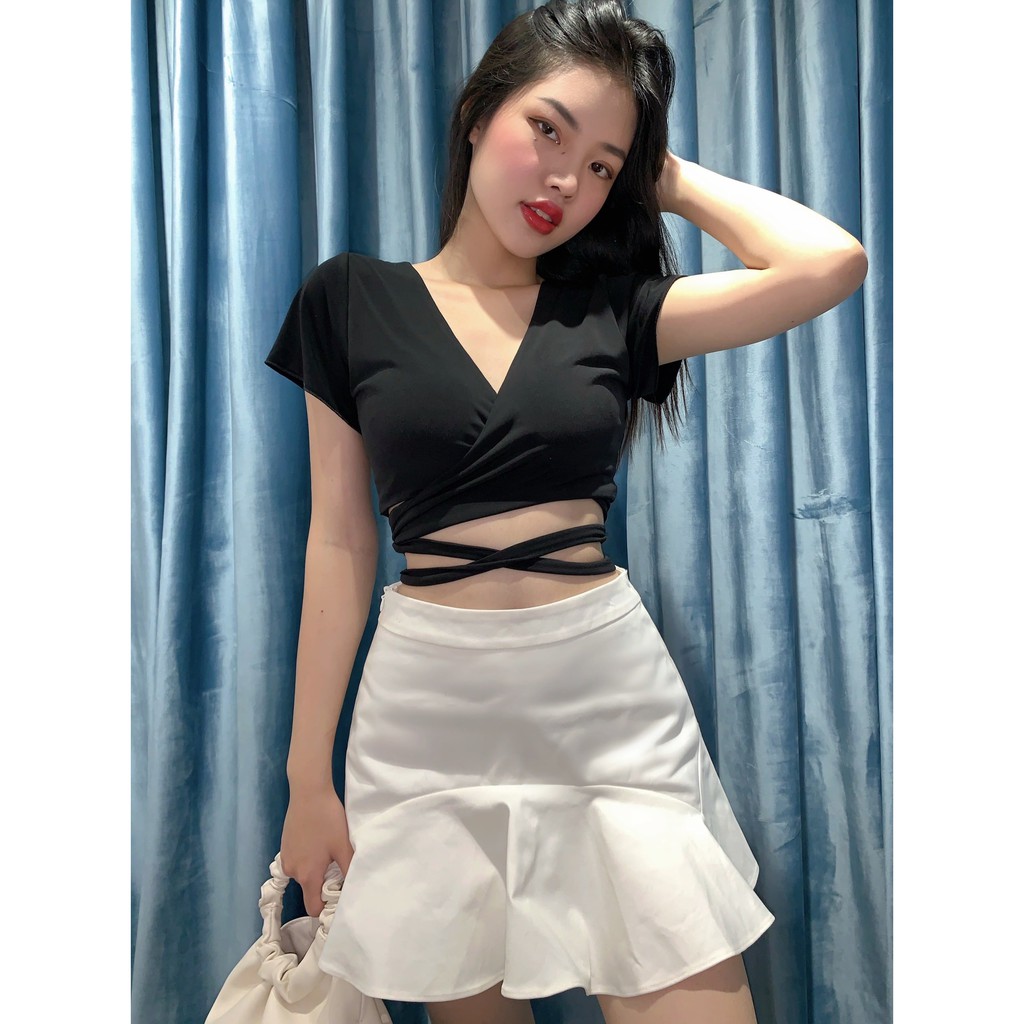 Áo croptop đắp chéo cột dây - Galore Top