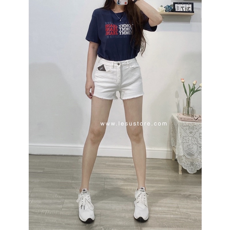 ẢNH THẬT Short jeans trơn lai tua