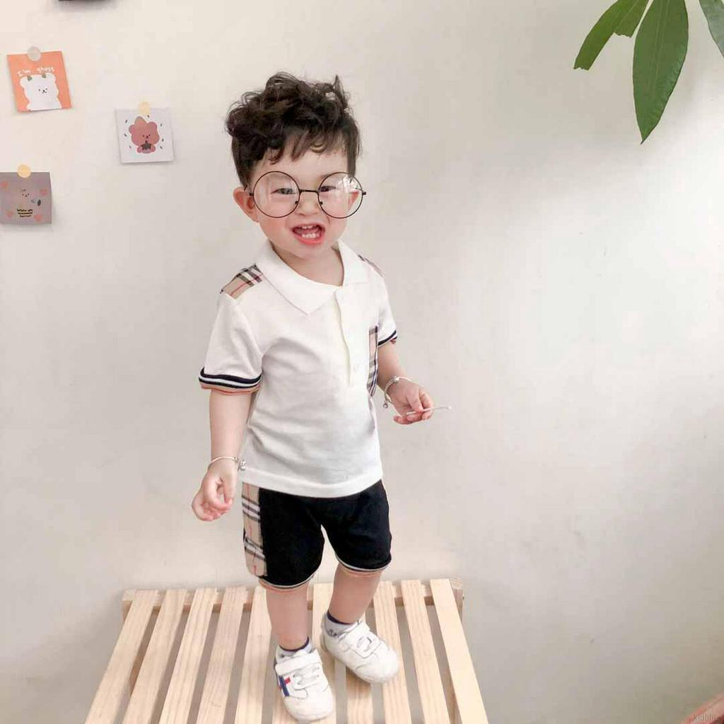 Set Áo Thun Kẻ Ca Rô + Quần Soóc Cho Bé Trai