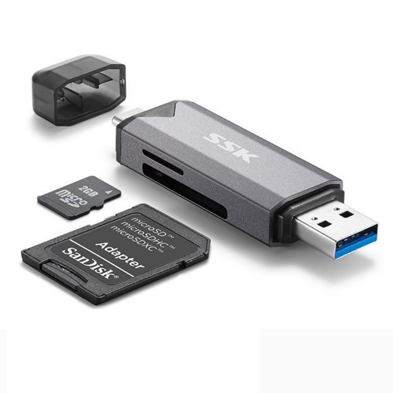 Đầu đọc thẻ nhớ đa năng SSK SCRM390 TypeC &amp; USB 3.0 - đọc thẻ SD/TF Card (Xám) - Phụ Kiện 1986