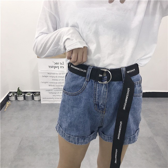 Thắt Lưng Vải Canvas Hai Khóa In Chữ Đơn Giản Thời Trang Đường Phố Cho Nam Và Nữ