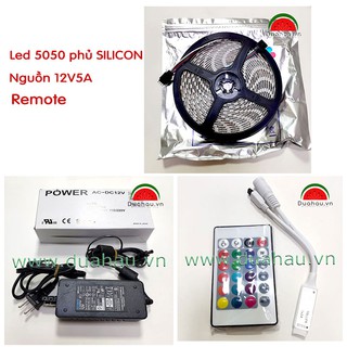 Combo 1 - 5m led dây 5050 - led 7 màu có phủ silicon + nguồn 12v5a + remote