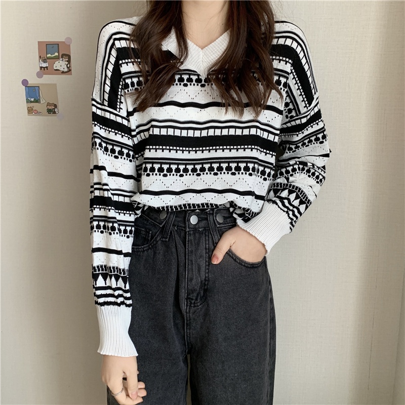 NZN Áo sweater dệt kim cổ chữ V dáng rộng phong cách Hàn Quốc mới thời trang mùa thu dành cho nữ