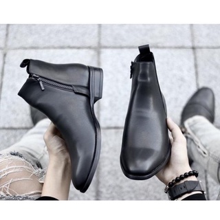Giày Bốt nam Chealsea Boots da đen khóa kéo, cổ chun cao cấp dễ phối đồ