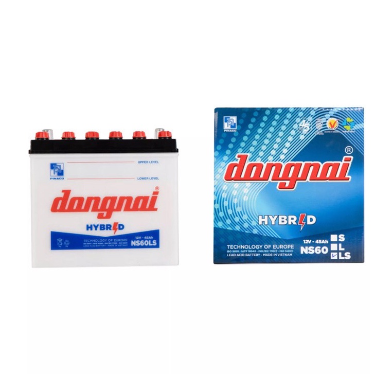 Bình ắc quy 12v Hybrid Đồng Nai NS60LS | 12V - 45Ah  tặng acid châm bình.