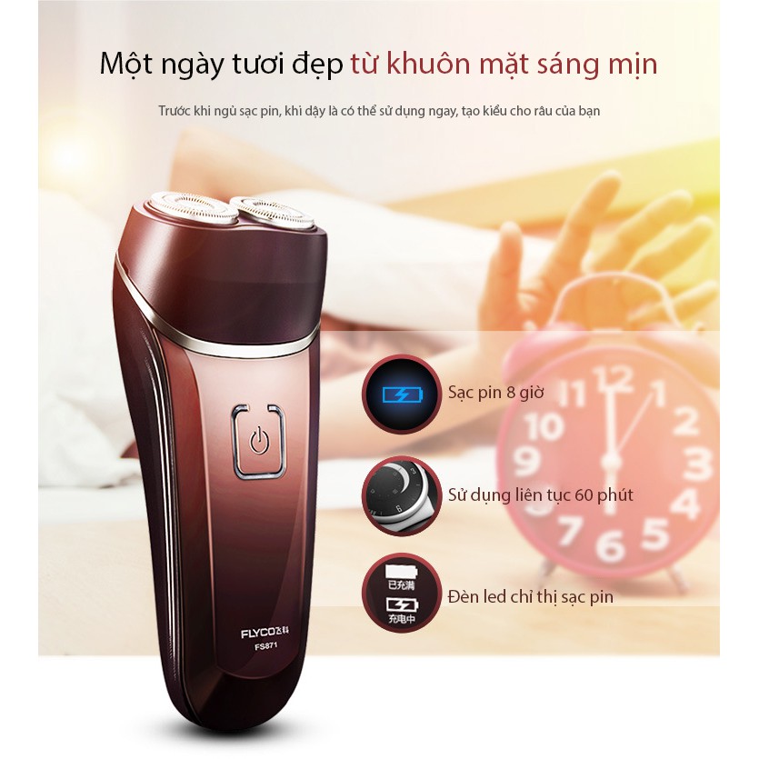 Máy cạo râu FLYCO FS871 với 2 đầu cạo sát với đường cong khuôn mặt phong cách thời thượng sang trọng