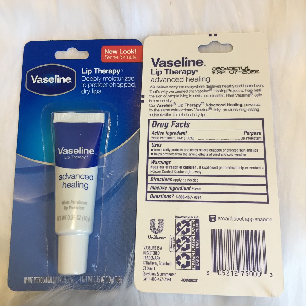 Son dưỡng môi Vaseline Lip Therapy Advanced Healing - Giúp môi mịn màng - 10g - Chính hãng USA (Nguyên hộp)
