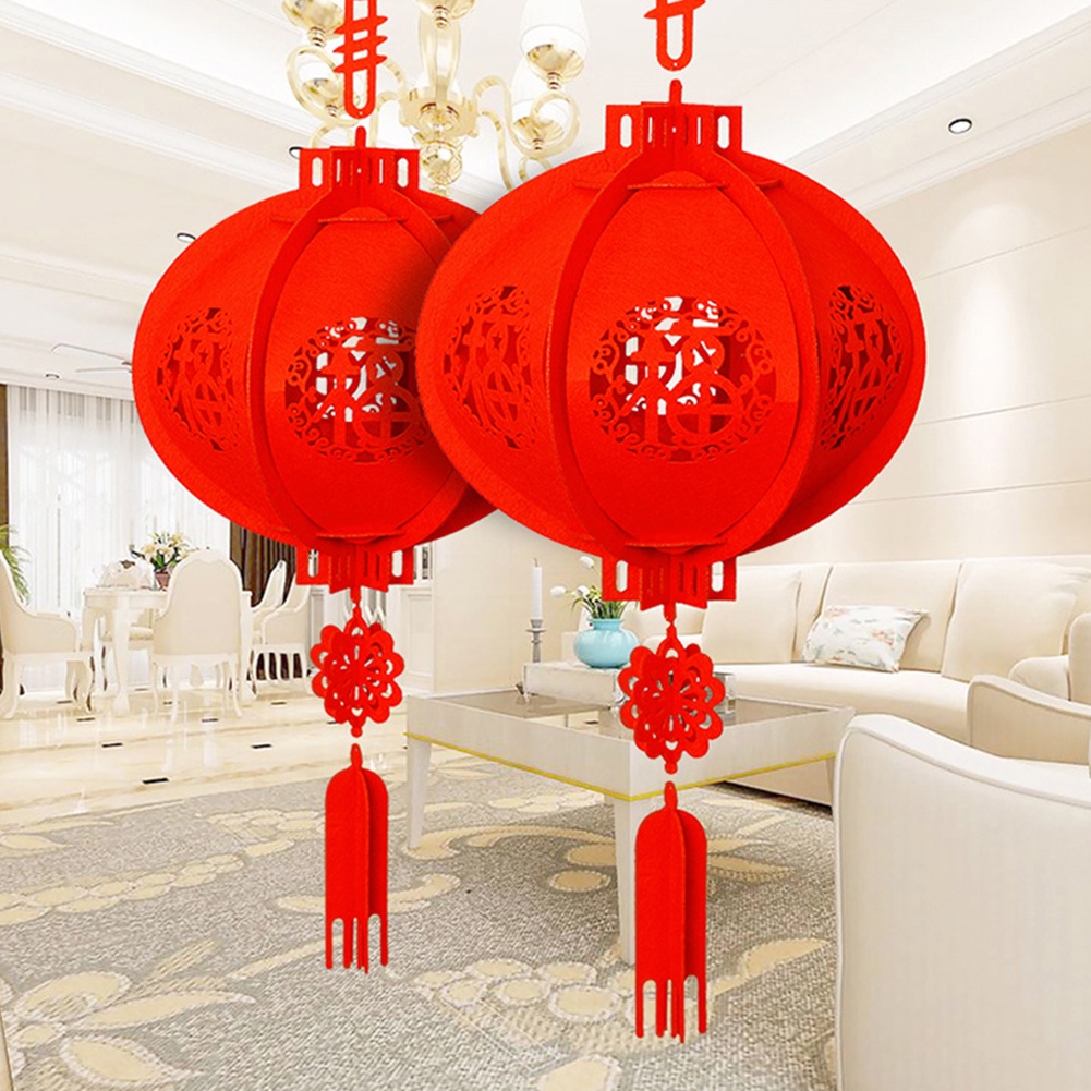 Lồng Đèn Giấy 3D Màu Đỏ May Mắn Chống Nước Trang Trí Nhà Cửa Dịp Năm Mới