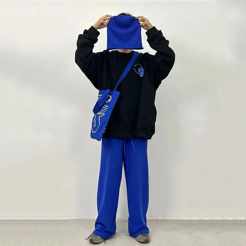 Quần Dài Ống Rộng Lưng Cao Màu Xanh Dương Phong Cách Hàn Quốc Thời Trang Cho Nữ