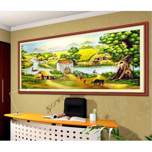 Tranh Đính Đá LÀNG QUÊ THANH BÌNH (ĐÁ AB CAO CẤP). Kích Thước: 90cm x 53cm - 1m20 x 60cm