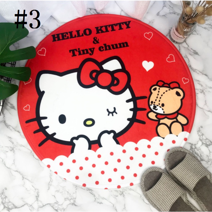 Thảm Chùi Chân Chống Trượt Hình Tròn Hello Kitty Dễ Thương 365