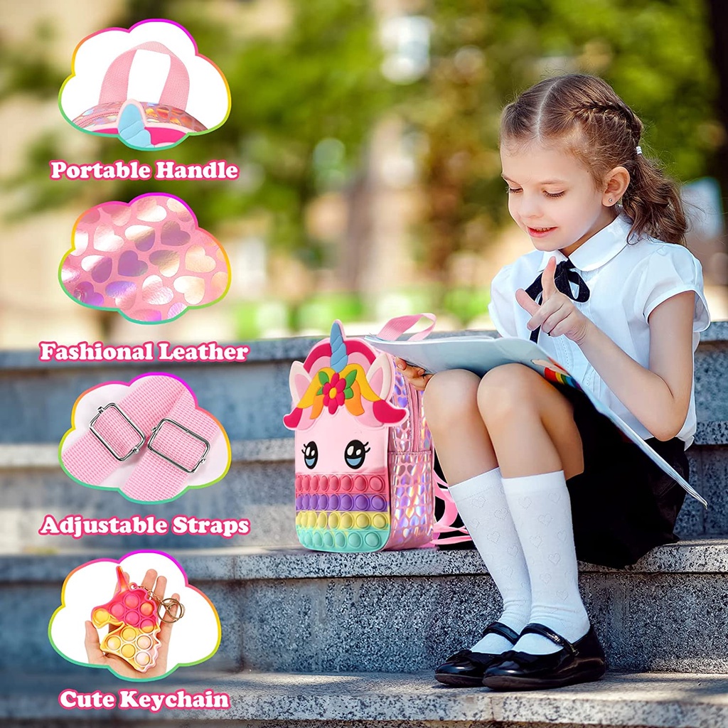 Ba Lô Đựng Đồ Chơi Giải Tỏa Căng Thẳng Họa Tiết Ngựa Một Sừng Dễ Thương Cho Bé Gái