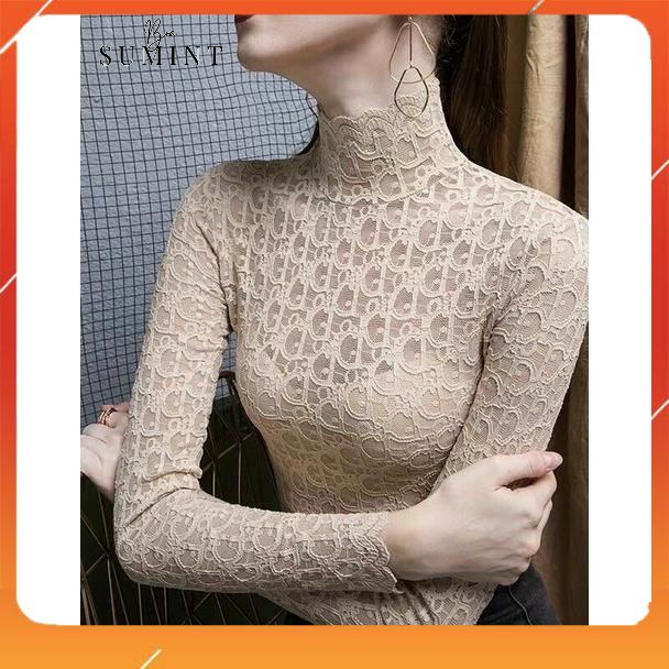 Áo giữ nhiệt ren cao cấp họa tiết thương hiệu giữ nhiệt siêu ấm mix được nhiều kiểu trang phục