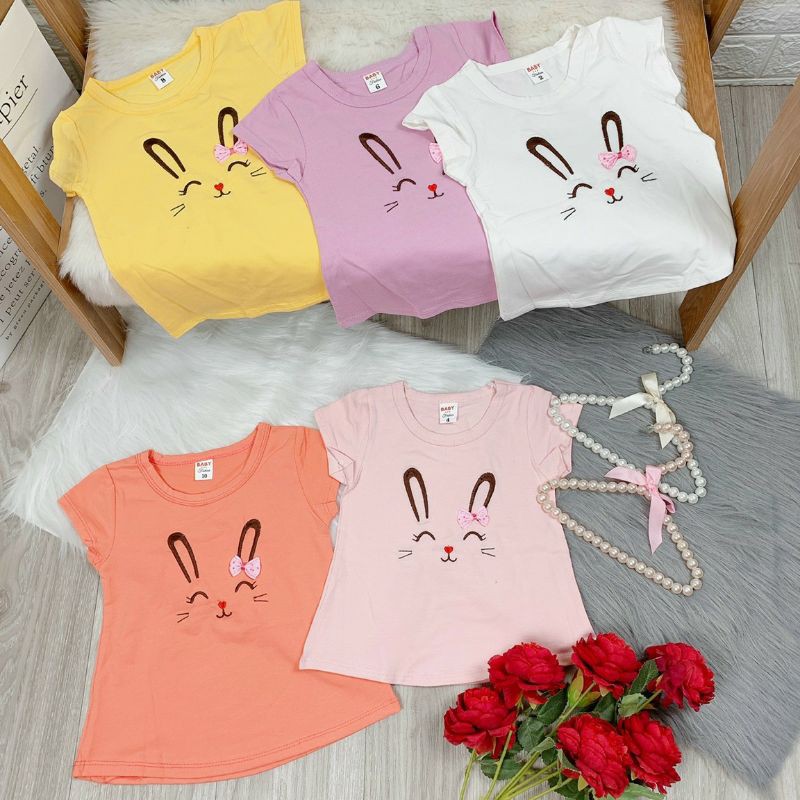 ÁO COTTON THÊU HÌNH NGHỘ NGHĨNH CHO BÉ GÁI SZ 8-18 KG.