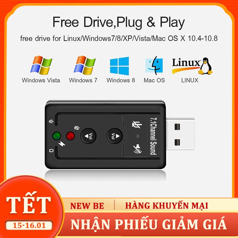 Card sound âm thanh 3D 7.1 - Usb âm thanh 1 ra 2 - Usb sound 1 in 2 out