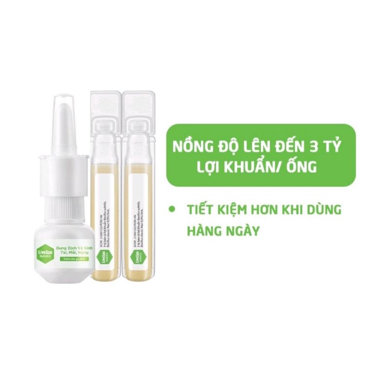 Nước muối sinh lý bào tử lợi khuẩn LiveSpo Navax Family ⚡ Nhà thuốc Hải Linh ⚡ Dành cho gia đình 5 ống x 5ml