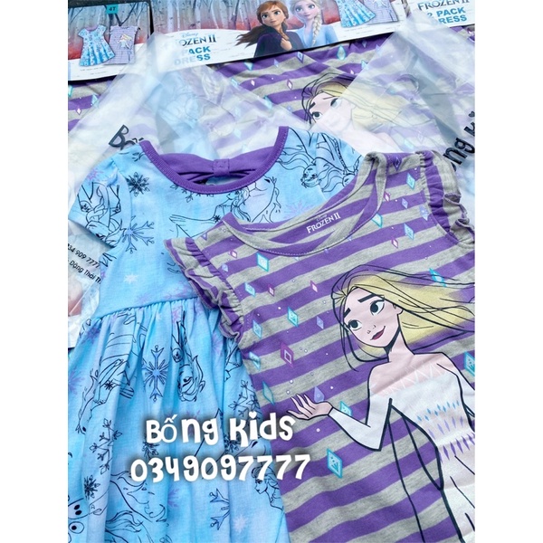 Set 2 Váy Hè Bé Gái Elsa Xanh Tím