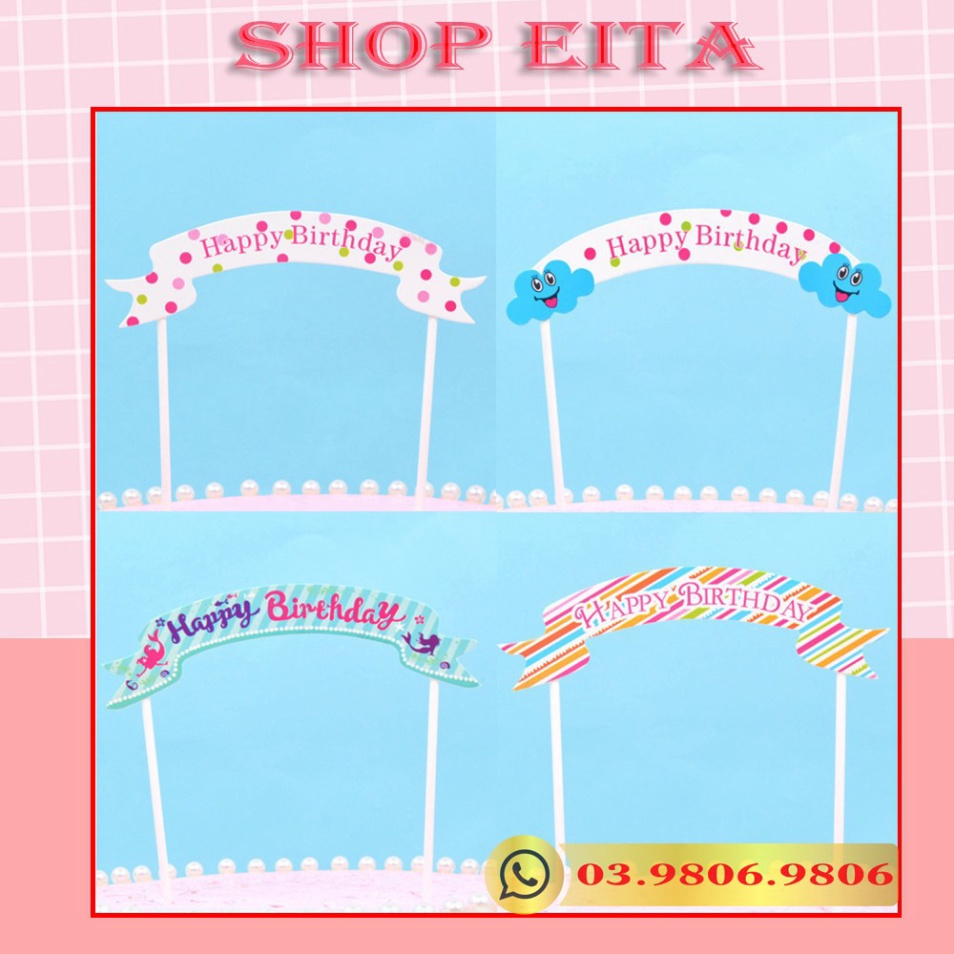 Cờ vòm happybirday trang trí bánh kem, trang trí bánh sinh nhật