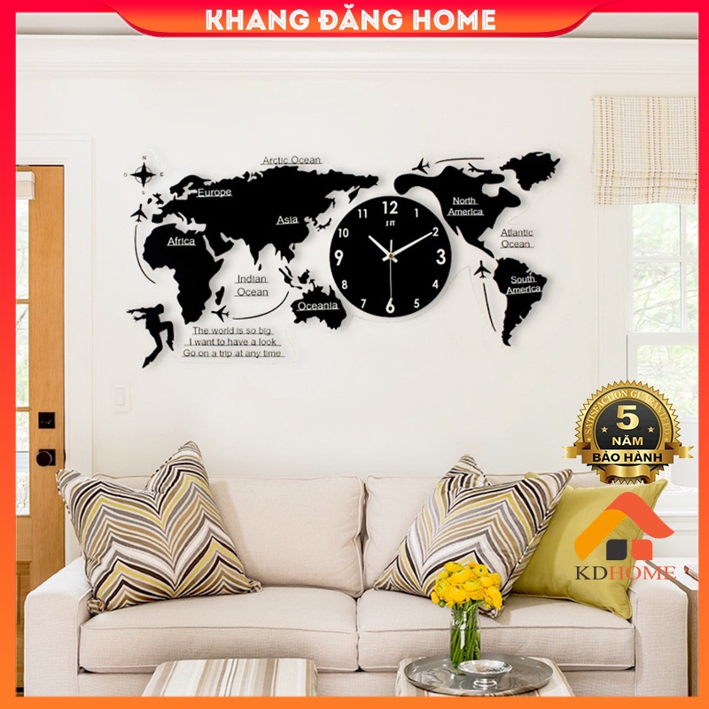 Đồng Hồ Treo Tường Trang Trí Hình Map, Đồng Hồ Treo Tường Decor Sáng Tạo