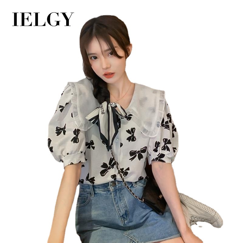 Áo IELGY cổ chữ V phối nơ tay ngắn thời trang mùa hè