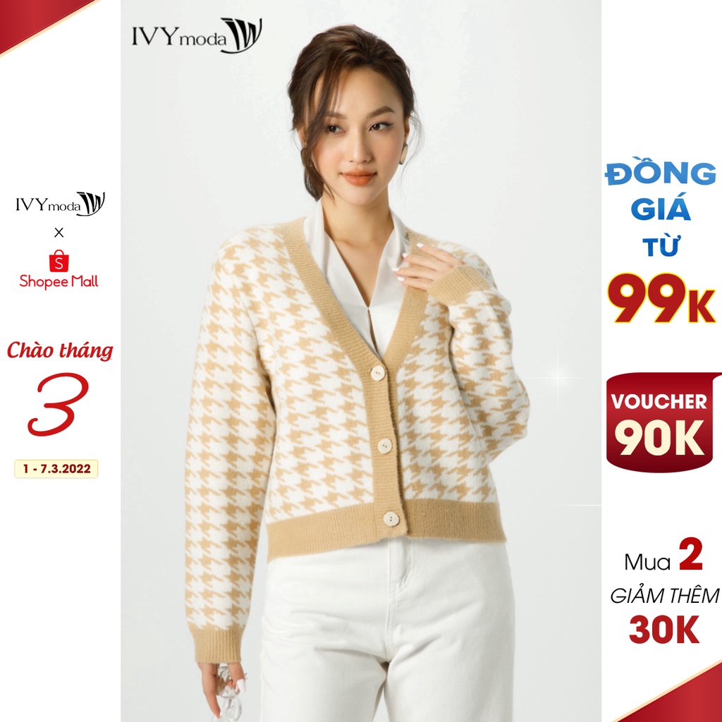 Áo cardigan len nữ họa tiết IVY moda MS 77B8817