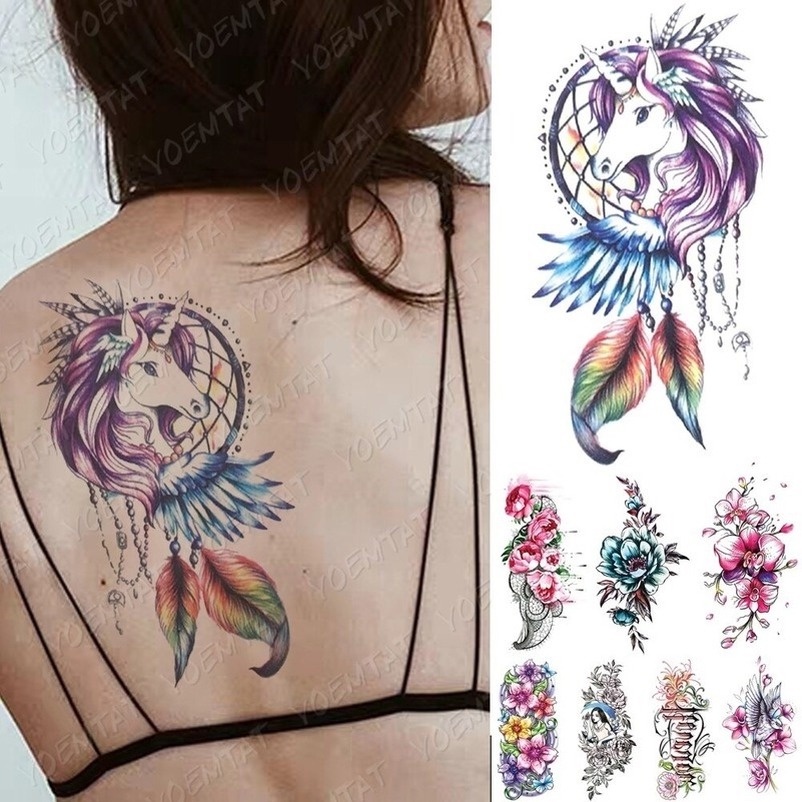 Hình Xăm Tạm Thời Không Thấm Nước Hình Dream Catcher Màu Cầu Vồng Độc Đáo