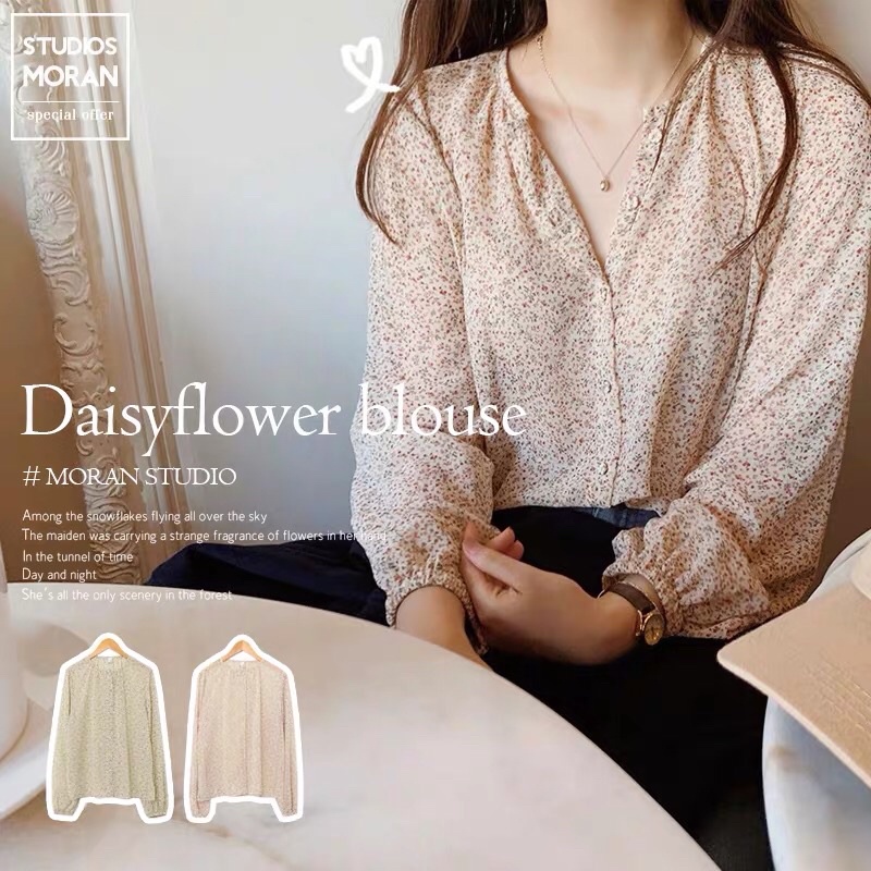 (ORDER.buiny) Áo sơ mi nữ dài tay MORAN voan hoa nhí nhẹ nhàng vintage Hàn Quốc - Có ảnh thật | BigBuy360 - bigbuy360.vn
