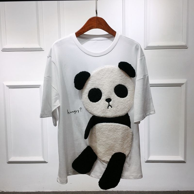 Áo Thun Cotton Tay Ngắn Dáng Rộng In Họa Tiết Gấu Trúc Hoạt Hình Thời Trang Mùa Hè Cho Nữ