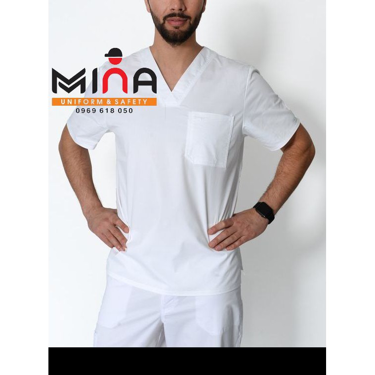 Bộ scrubs bác sĩ, quần áo y tế phòng mổ, đồng phục phẫu thuật, spa - Màu Trắng VẢI CAO CẤP