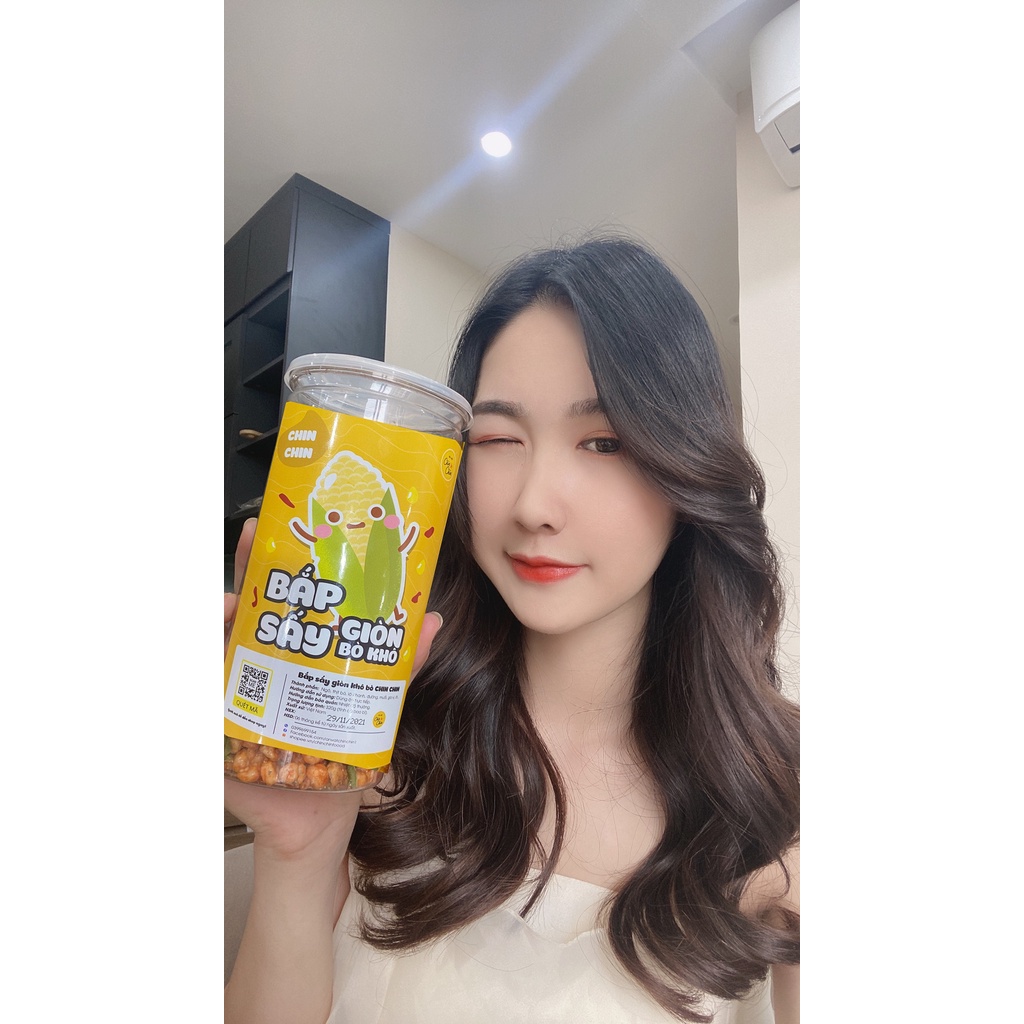 Ngô cay sấy giòn bò khô lá chanh 320g ChinChin, đồ ăn vặt Hà Nội giao hàng hoả tốc trong 1h