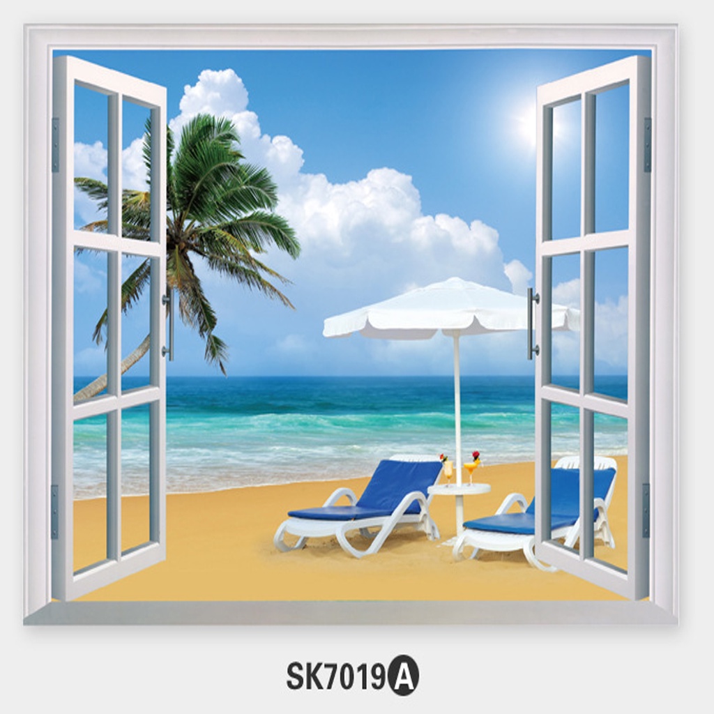 Decan dán tường 3D, decan dán tường hình cửa sổ trang trí phòng khách, phòng ngủ, nhà bếp SK7019A