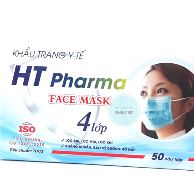 Khẩu trang y tế kháng khuẩn 4 lớp HT Pharma ngăn ngừa bụi, vi khuẩn 99,9%